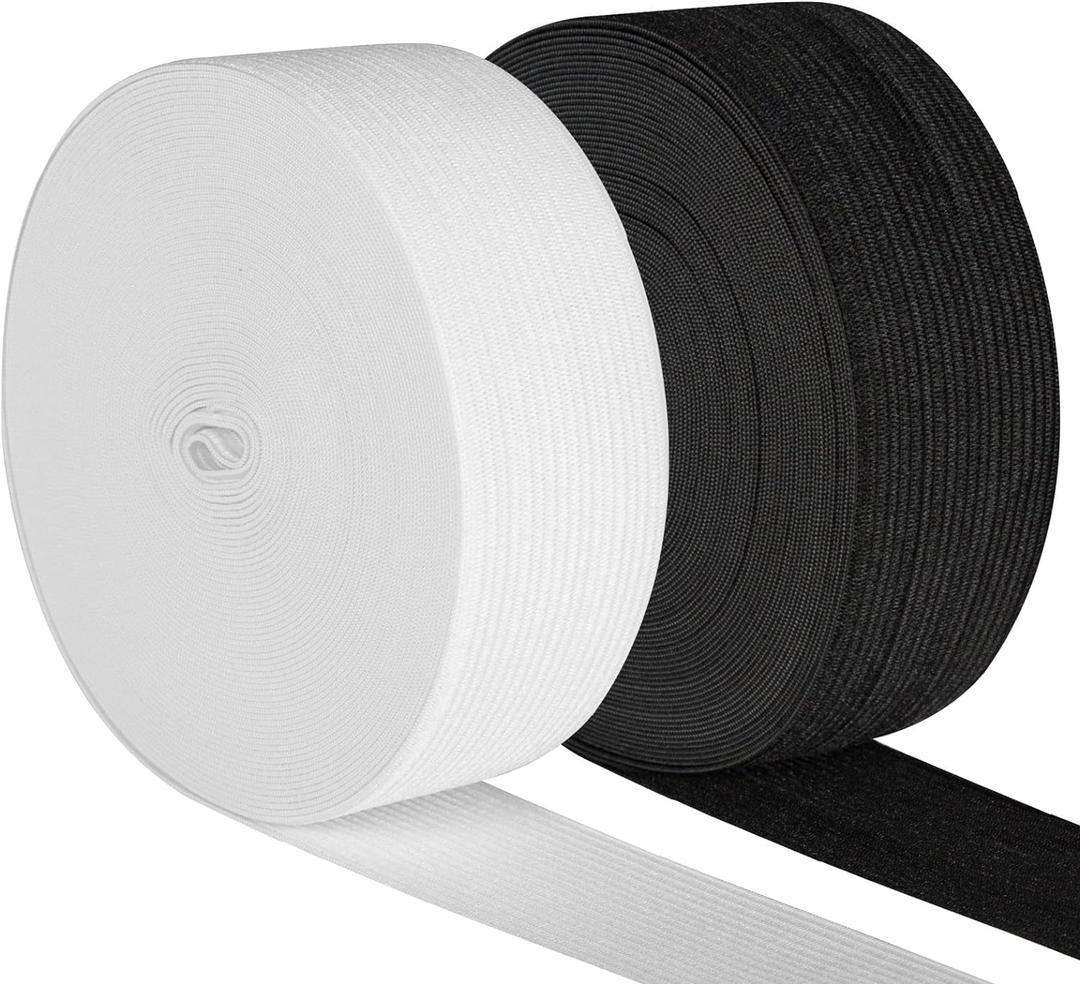 Elastic Band for Sewing, 2 Inch Elastic for Sewing Elastic Straps Wig Band Edge Band Knit Spool Sewing Band for Waistbands Pants Clothes & Lace Front Wigs((10 Yard Black, 10 Yard White)