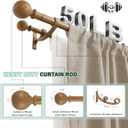 Double Wood Curtain Rods for Windows 140 to 164 Inches,1 Inch Front and 5/8 Inch Back Heavy Duty Curtain Rod with Imitation Wood Grain Ball Finials and Double Aluminum Bracket,Dark Brown Wood Grain