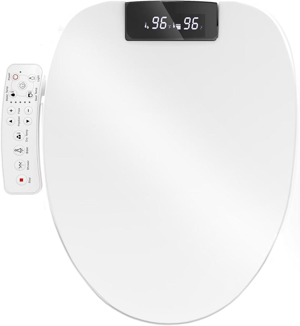 Electric Bidet Toilet Seat Elongated, Heated Toilet Seat, Instant Warm Water, Warm Air Dryer, Rear Feminine and Oscillating Washing, Night Light, Large LED Display, Sense Seat