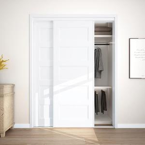 JUBEST Sliding Closet Door 60"(Double 31") x80, 5-Panel Steel Frame Bypass Primed Door with Top & Bottom Track Kits, Preassembled Hardboard Panels with Paintable Surface, Durable & Sturdy