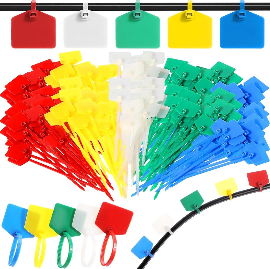 Chunful 200 Pcs Plastic Tags Waterproof Shipping Tags for Labeling Self Locking Nylon Labels Writable Marker Multicolor Cable Zip Tie Labels for Keys Luggage Logistic Inventory(Modern)