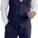 Mens Linen Suit 2 Piece Short Suits for Men Casual Summer Beach Groom Wedding Suit Linen Vest Shorts Set (4X-Large, Navy Blue)