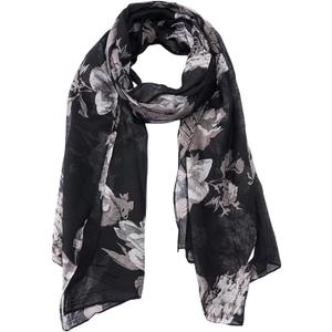 INRIVUS Scarf for Women Lightweight Soft Fashion Black Floral Print Shawl Scarves For Spring Summer