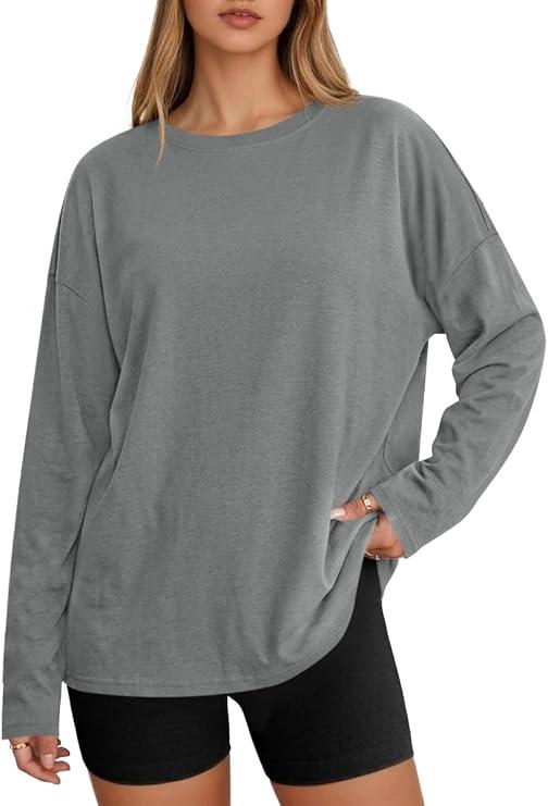 Cicy Bell Womens Oversized Long Sleeve T Shirts Casual Crewneck Trendy Tunic Tops 2025 Loose Fit Basic Tees, L
