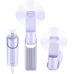 Portable Mini Handheld Fan,3 IN 1 Personal Travel Foldable Rechargeable Hand Fan,Pocket Fan,Flashlight,Table Fan,Birthday Gifts for Eyelash Girls Women Mom(Purple)