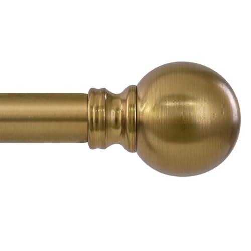 Warm Gold Curtain Rods for Windows 48 to 84 Inch 1" Diameter Adjustable Heavy Duty Brass Window Curtain Rod with Metal Finials for Living Room Bedroom Farmhouse Kitchen Outdoor