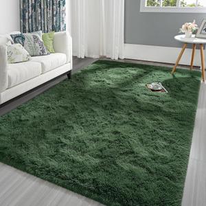 Pettop Fluffy Deep Green Area Rug for Bedroom Living Room, 4x6 Feet Super Soft Shaggy Plush Fuzzy Rugs for Girls Kids Boys, Non-Slip and Washable Rug for Nursery Classroom, Carpet for Rooms Decor