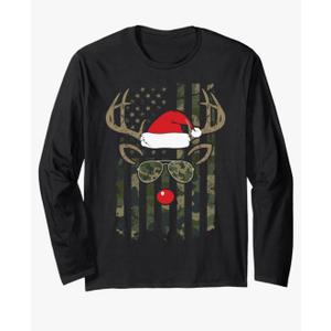 Whitetail Buck Bow Hunter Camo Funny Deer Hunting Christmas Long Sleeve T-Shirt Size 2XL