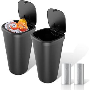 Mini Car Trash Can with Lid, Waterproof Cup Holder Trash Can with 60 Car Trash Bags, Leakproof Car Garbage Can for Car, Home, Office, Desk, Bedroom (2pcs), Black