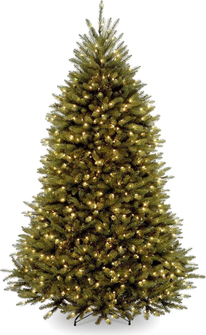 National Tree Company 6 ft Pre-Lit Dunhill Fir Artificial Christmas Tree, 600 Warm White LED Lights, 1,430 Tips, Includes Stand, Green