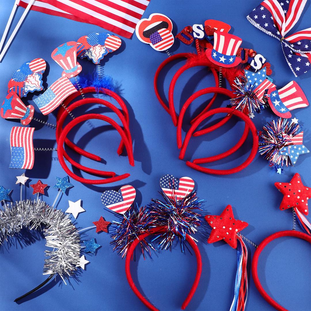 4th of July Headband Star Sunglasses Red White Blue  Day Patriotic Accessories for Independence Day Party Supplies, PCS 24