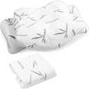 Hahafelt Cooling Cervical Pillowcase (Only Pillowcase) Waterproof Bamboo Neck Pillow Case Ergonomic Pillow Case Cover with Zipper for Side Back Stomach Sleepers(Standard Size,White Grey)
