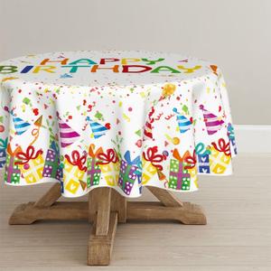 Horaldaily Birthday Tablecloth 48x48 Inch Round, Happy Birthday Ballon White Washable Seasonal Table Cover for Party Picnic Dinner Decor