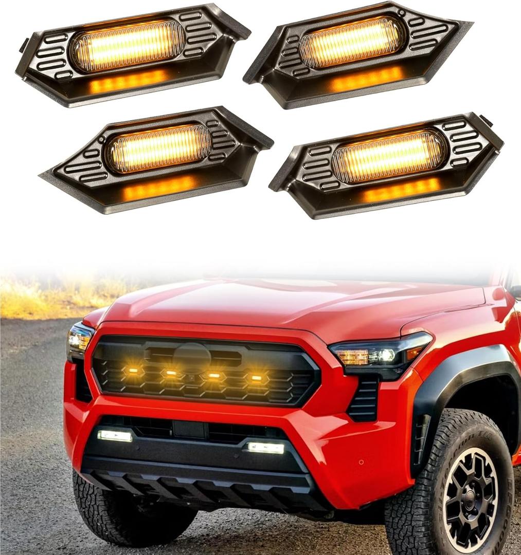 Front Grille Grill Lights for 2024 2025 Tacoma TR D Off Road Sport OEM Grill Led Grills Light for Tacoma Accessories,Amber 4PCS (24Tacoma-Off Road-A)