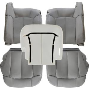 GXARTS Driver and Passenger Side Bottom and Top Lean Back Leather Seat Cover and Driver Foam Cushion Pewter Gray 922 Fit for Chevy Silverado Tahoe Suburban Yukon GMC Sierra 1500 2500 3500 1999-2002