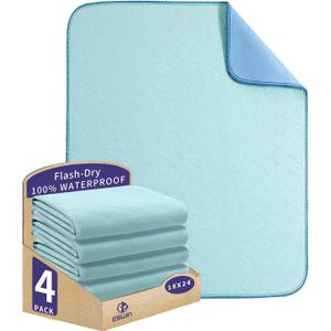 Bed Pads Washable Waterproof,Washable Underpads,Super Absorbency Reusable Bedwetting Incontinence Pads for Kids, Adults, Elderly, and Pets - Waterproof Protective Pad for Couch,Sofa,Floor,Bed (4 Pack - 18"X24")