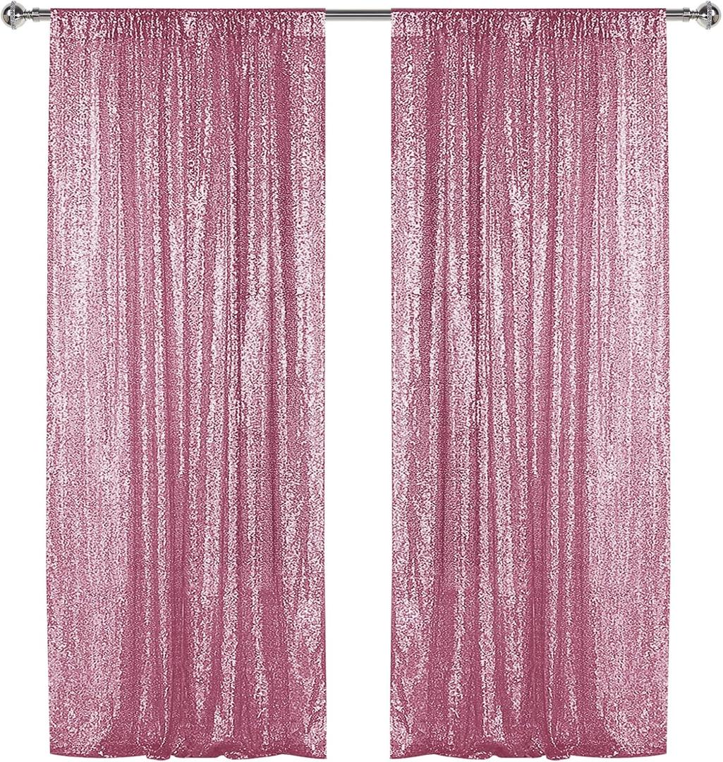 Sugargirl Pink Sequin Backdrop Curtain 2 Panels 2FTx8FT Glitter Pink Background Drapes Sparkle Photography Backdrop for Party Wedding Birthday Wall Decoration