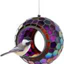 Sunnydaze 6-Inch Glass Mosaic Hanging Bird Feeder for Outdoors - Fly-Through Wild Bird Feeder - Iridescent Purple Mosaic
