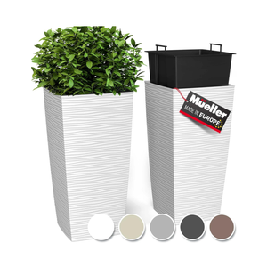 Mueller M-Resin Heavy Duty Tall Planters for Outdoor Plants, Indoor Grande Plant Pots, Boxes, Trees, Flower Pots, 2-Piece Set, 24”, Modern Design, Built-in Drainage, Front Porch Decor, White