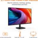 Amazon Basics 27 Inch Monitor, FHD 1080P, 100Hz, IPS, Built-in Speakers, VESA Compatible, USB Ports, Black, Size: 27"