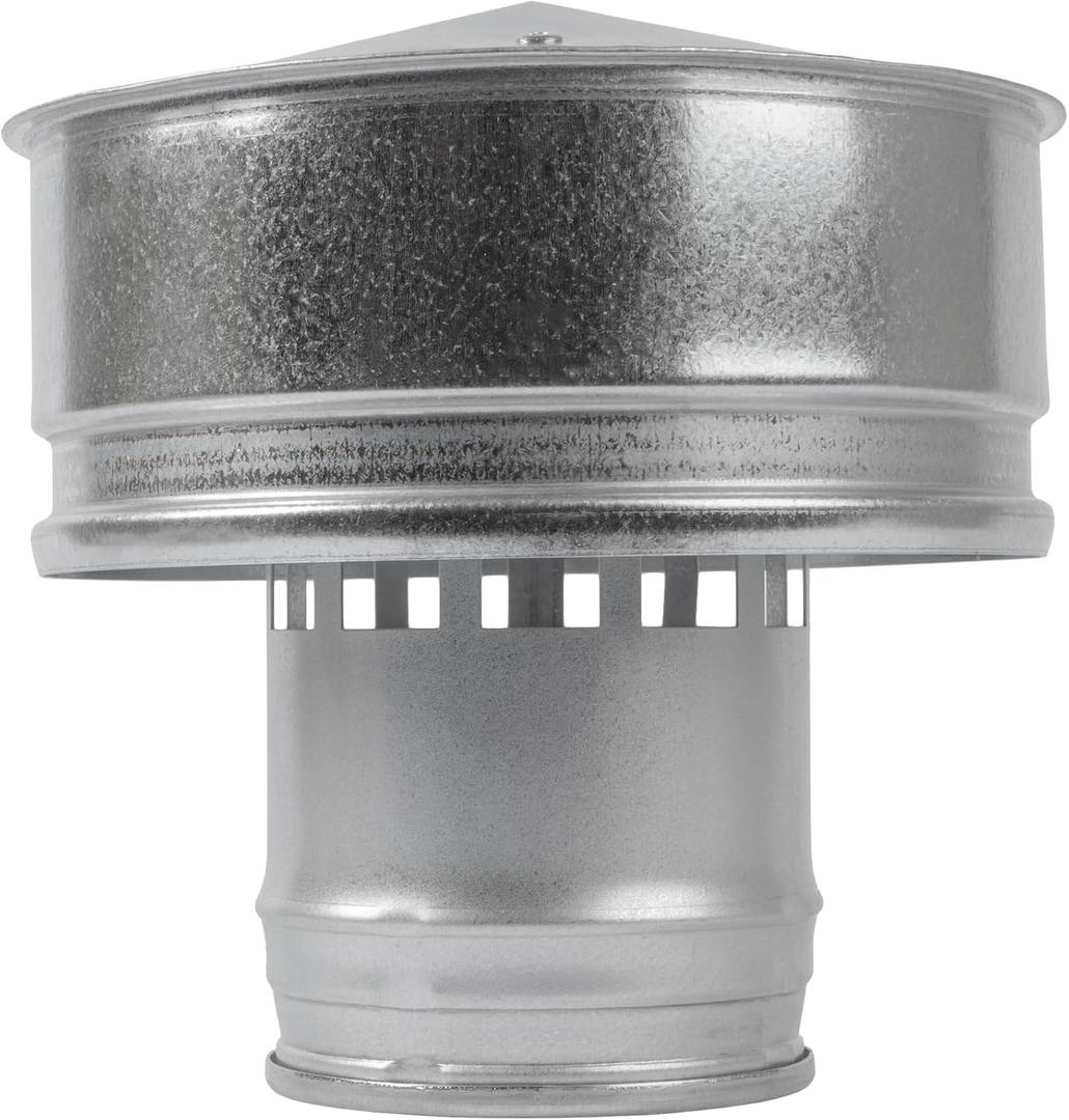 Vent Systems 4" Inch Round Roof Vent Cap  Galvanized Steel Chimney Rain Guard with Wind Shield  Heavy-Duty Weather-Resistant Protector Cap for Exhaust, Stove Pipe, Chimney - Outdoor Use (Style 1)