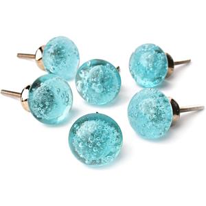 Blue Bubble Glass Knobs for Cabinets Drawers Bubble Glass Dresser Drawer Knob and Pull for Kitchen Cabinets - Set of 6