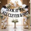 2 x Look at You All Clever & Shit Banner, Graduation Banners, Class of 2025 Party Decoration, Well Done You Did It, Congrats Grad Banner Black Glitter
