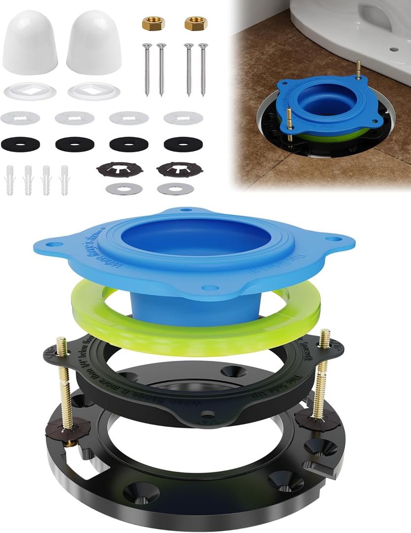 Toilet Flange Repair Kit with Elastic Wax Ring- Premium Toilet Seal and Gasket Replacement, Fits 3"/4" Drain Pipes, Professional Toilet Repair Solution, No Wax Mess Installation