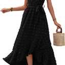 BTFBM Women V Neck Summer Dress 2025 Cap Sleeve Swiss Dot Boho Flowy Ruffle Slit Beach Party Long Maxi Cocktail Dresses , Size L