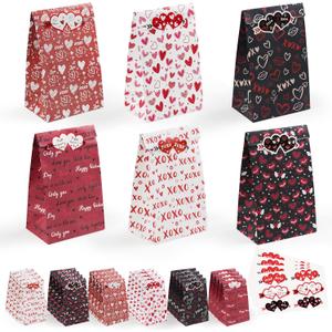 Valentines Bags - 24 PCS Valentines Gift Bags for Class School,Valentine Treat Bags with Stickers -Valentine Goodie Bags for Kids | Valentine's Day Gifts for Kids -Valentine's Decorations Party Favors (Red)