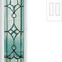 Pushglossy 1 Pcs 8" x 36" Entry Door Glass Window Insert White Raised Frame Nouveau Exterior Front Door Sidelite Inserts Replacement Kit for Home Improvement (Patina Caming)
