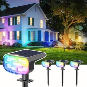 Color Changing Solar Spot Lights Outdoor Waterproof IP65,9 Lighting Modes Multicolor RGB Christmas Spotlight for Porches Yard Gardens Landscape Deconrations-4 Pack