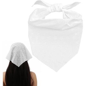 White Hair Bandana, White Bandana Headband Head Scarf for Women Trendy Breathable Hair Scarf, Cute Flower Printed Eyelet Embroidered Design for Summer Casual Outfits