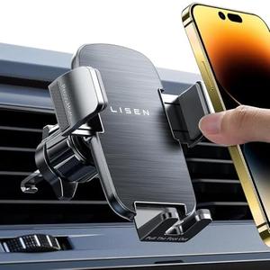 LISEN 2025 Car Phone Mount, Phone Holders for Your Car [Thick Cases Friendly] Car Phone Holder Air Vent Wider Clamp & Metal Hook Cell Phone Car Mount for iPhone Pro Max Samsung Smartphones