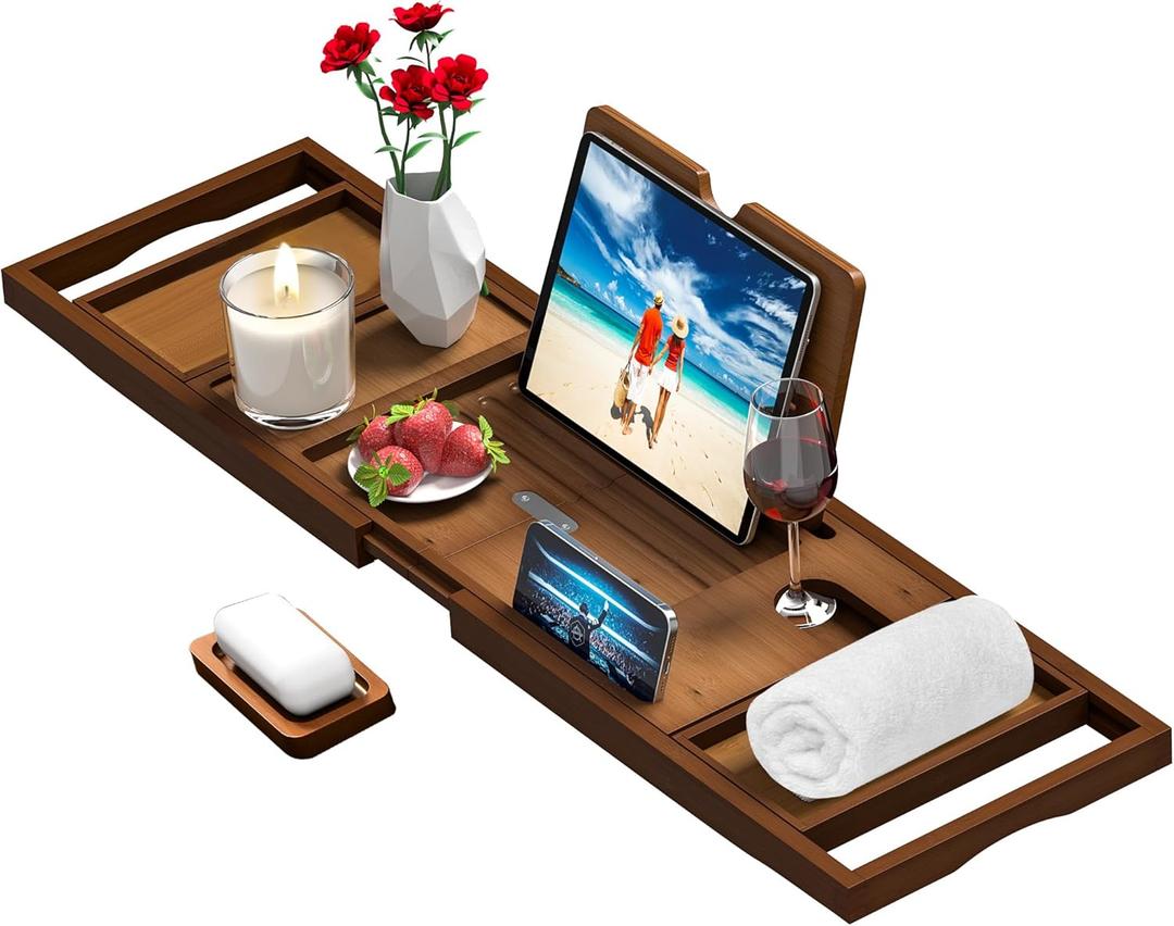 Premium Bathtub Tray Caddy - Bath Table Tray for Bathtub - Bath Tub Tray Table for Bathtub, Expandable Size, Fits Most Bath Tubs (Vintage Brown)