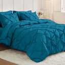 JOLLYVOGUE King Size Comforter Set 7 Pieces - Bed in a Bag King for All Season, Pintuck Bedding Comforter Sets with Comforter, Flat Sheet, Fitted Sheet and Pillowcases & Shams, Teal