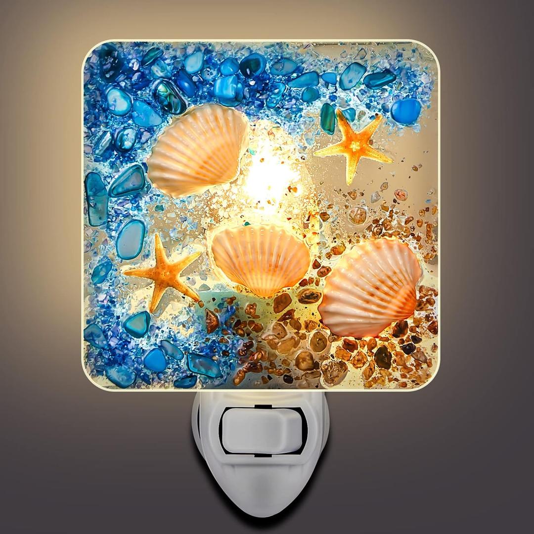Hortsun Plug in Seashell Night Light Ocean Sea Animal Decorative Night Light Plug in Beach Lamps Vintage Ocean Lamps for Adult for Home Bedroom Living Room Bathroom Wall(Starfish)