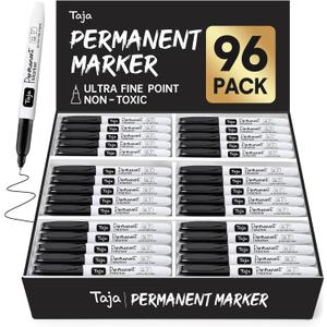 Permanent Markers Ultra Fine Tip, 96 Pack Black Quick-Drying and Fade-Resistant Permanent Markers Bulk Set for Writing and Drawing on Wood, Plastic, Metal, Glass, Ideal for Office School Supplies
