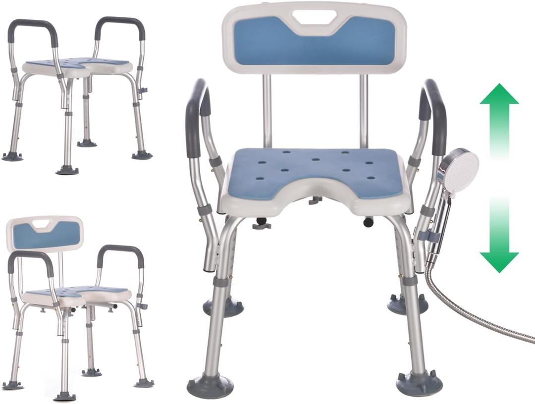 Heavy Duty Shower Chair for Elderly and Disabled, 500 LB Capacity | Adjustable height, Silicone Foot Scrubber, Inside Shower,Non Slip Shower Seat,
