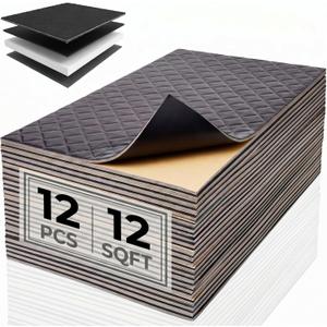 12 Pcs 4-Layer 200 Mil Car Sound Deadening Mat, 5 mm 12.9 Sqft Automotive Butyl Insulation Sheets with Embossed Aluminum Foil, Nbr Foam, Self-Adhesive Heat Shield for Door Floor Hood, Black