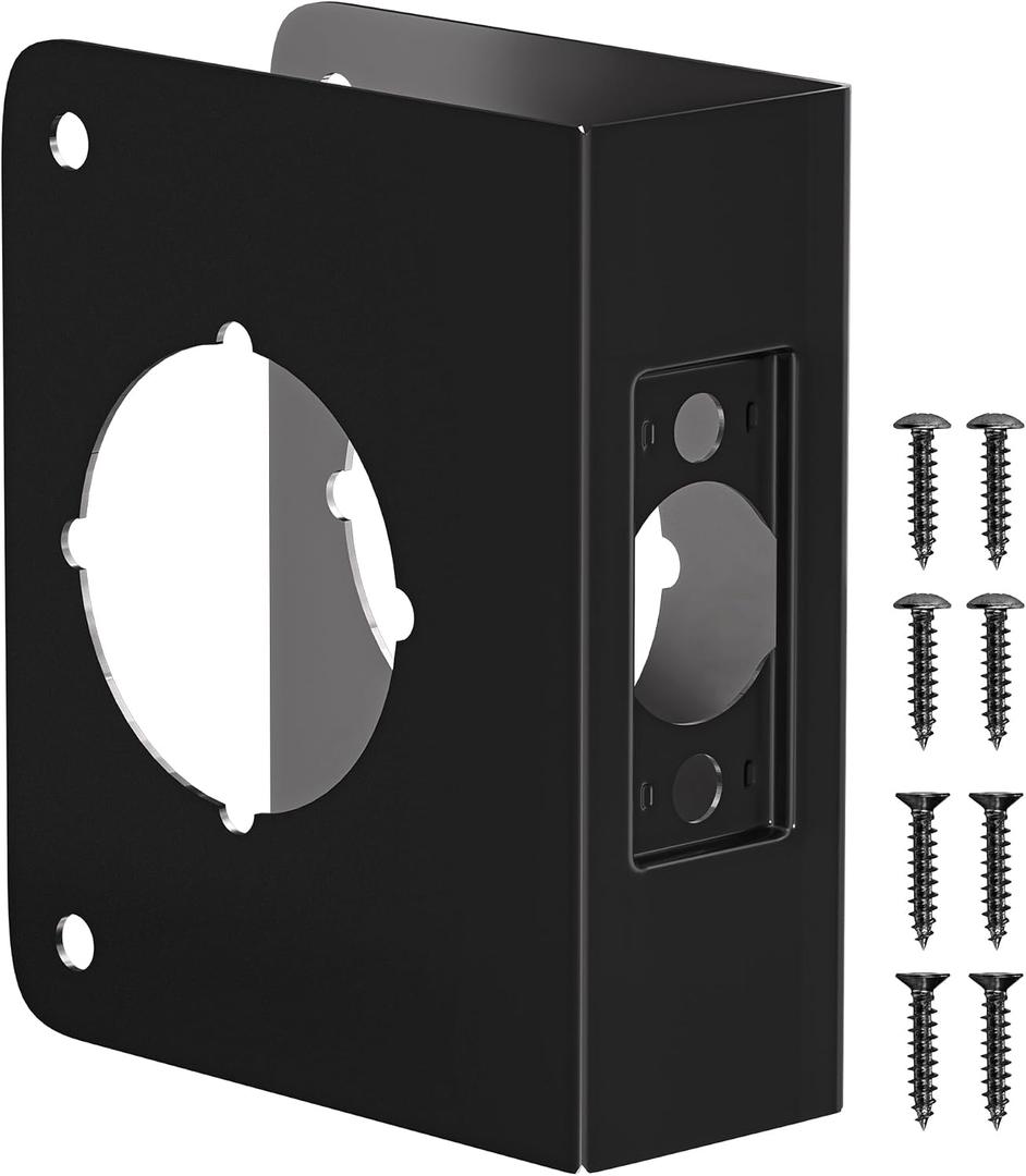 Single Hole Door Knob Reinforcement Plate, Matte Black, Fits 1-3/4" Doors, 2-3/8" Backset, Door Lock and Door Knob Cover Plate, Deadbolt Cover Plate Reinforce and Repair Wood or Metal Doors