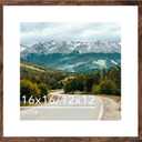 Wood 16x16 Picture Frame with 12x12 Mat Deep Brown, Display 12x12 with Mat or 16x16 without Mat, Wood 16 by 16 Photo Frame, 16 x 16 Frame for Wall Hanging Display, Deep Brown