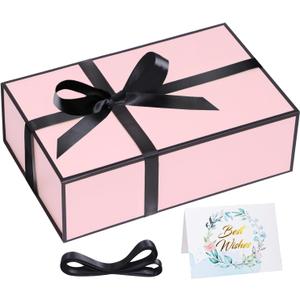 Gift Box with Lids Magnetic Closure for Presents, 9.5x6x3'' Pink Gift Box for Women Girl Her, Cut Box for Bridesmaid Gifts, Christmas, Mother's Day, Halloween, Birthday Wedding Gift box, Keepsake boxes for memories, Wine Gift Boxs with Card, Ribbon