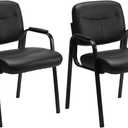 Sweetcrispy Office Reception Guest Chair No Wheels Set of 2, Leather Stationary Waiting Room Chairs with Padded Arms for Elderly Desk Conference Room Lobby Table Side Salon (Inky)