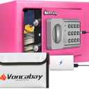 Voncabay Money Safe Box for Home with Sensor Light and Mute Function & Fireproof Security Safe Box with Emergency Power Outlet & with Digital Keypad-pink (0.23 Cubic Feet)