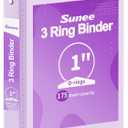SUNEE Purple Binder 1 Inch 3 Ring 1 Pack, Holds 175 Sheets of Letter Paper, Clear View 1" Three Ring PVC-Free (Fit 8.5x11 Inches) for School or Office Supplies
