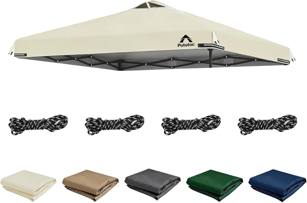 10x10ft Canopy Replacement Top Cover with Air Vent, UV Protected & Waterproof Pop-up Canopy Roof, Adjustable Elastic Straps for Outdoor Patio Garden Sun Shade Tent (Frame not Include) (Beige)