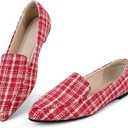 MUSSHOE Loafers for Women Comfortable Pointed Toe Memory Foam Women's Flats Business Casual Work Shoes for Women, Red Plaid 7