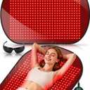 43'' x 26'' Red Light Therapy Mat for Body, 580 LEDs Near Infrared Light Therapy Pad Adjustable 10-90 min Timer, 660nm & 850nm Home Red Light Therapy for Back Belly Knee, 60W with Glasses