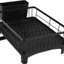 Pssopp Other Kitchen Storage and Accessories Saving Utensil Dish Rack Drainer with Cutlery Utensil Holder for Kitchen Counter Apartment Dish Drying Rack, Space for (Black)